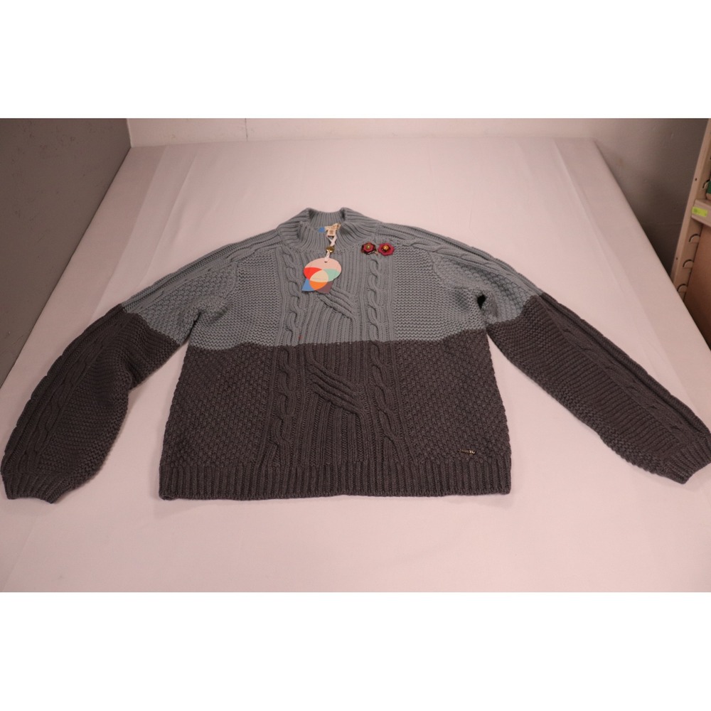 Ted Baker Colour By Numbers Chunky Cable Knit Sweater Blue Grey Colorblock Med.